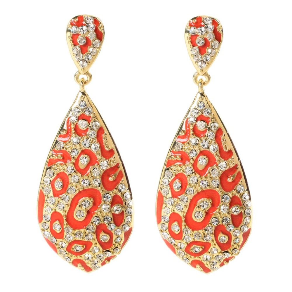 Coral Teardrop Earrings with Austrian Crystals